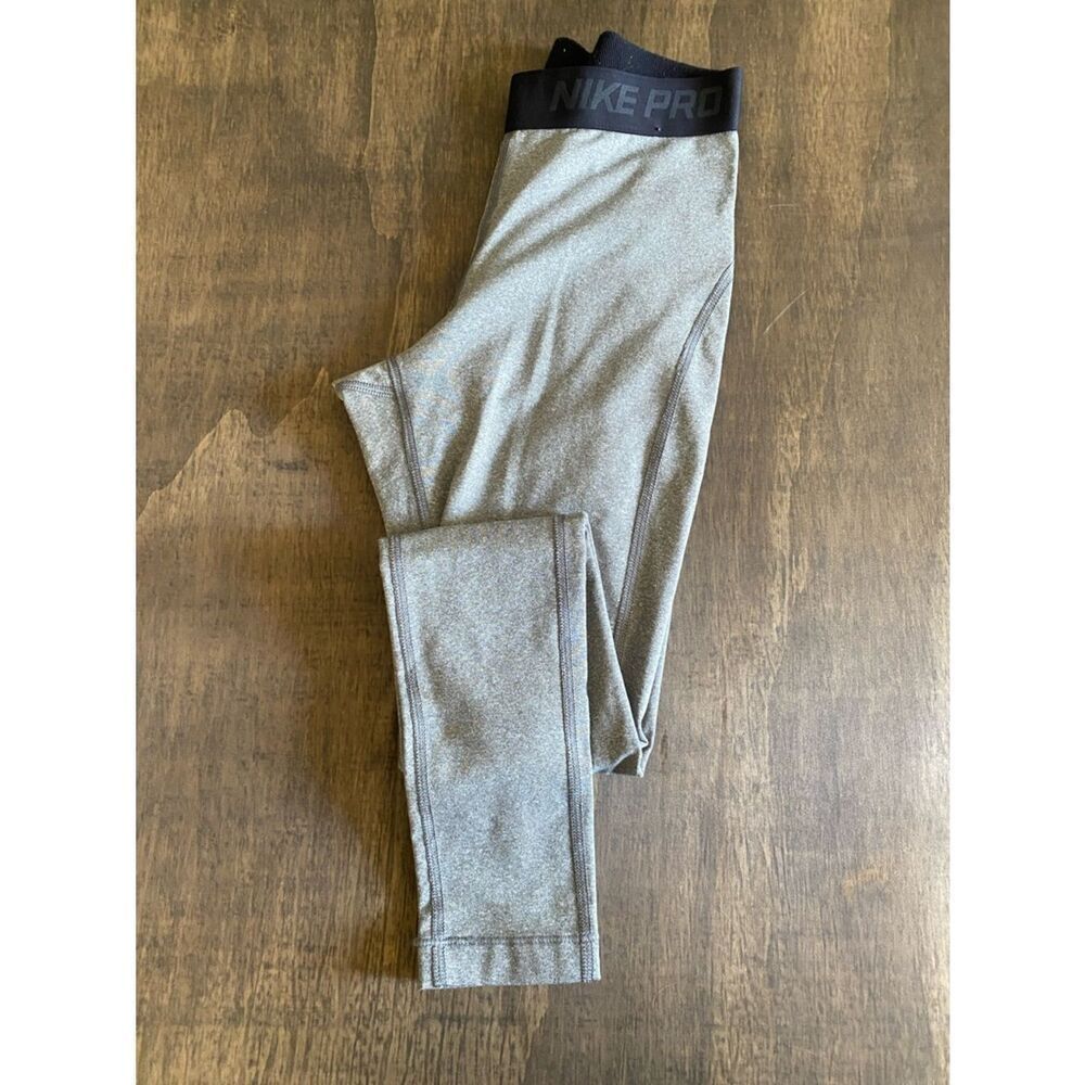 Nike Silver-Gray Pro Leggings with Black Waistband